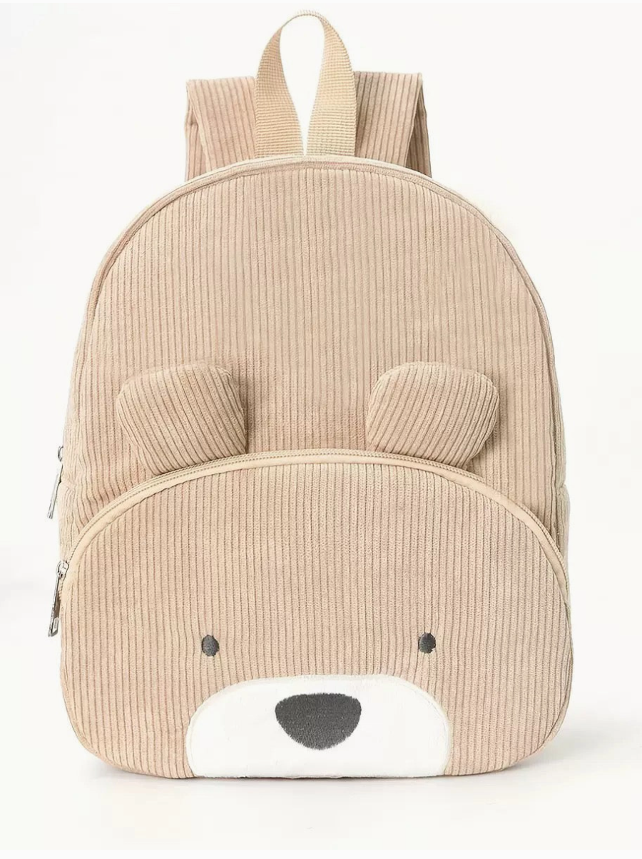 Zainetto di velluto beige con orsetto